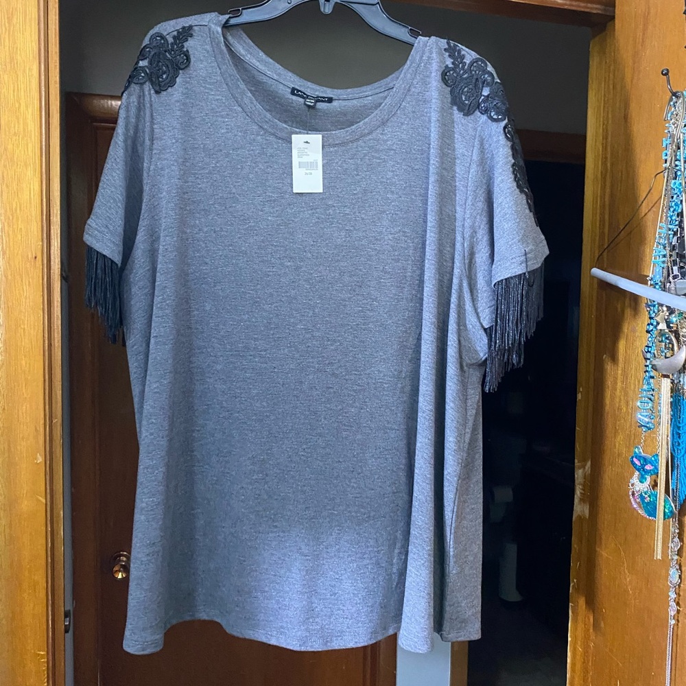 Lame Bryant fringe sleeve top
